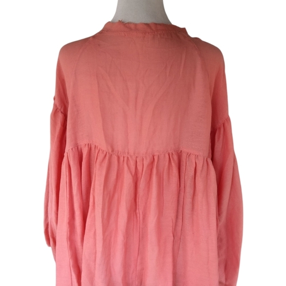 Easel Women's Coral Color Baby Doll Long Balloon Sleeve Blouse Top Size Small - Picture 5 of 8